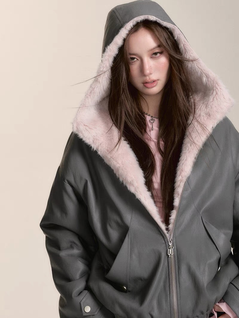 VIA PITTI V24DC121 Contrast Fur Coat(3color)