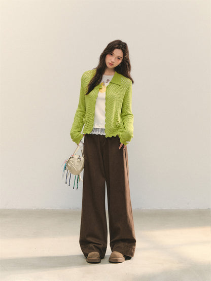 AsGony ASG25322 Hollow flower crochet cardigan