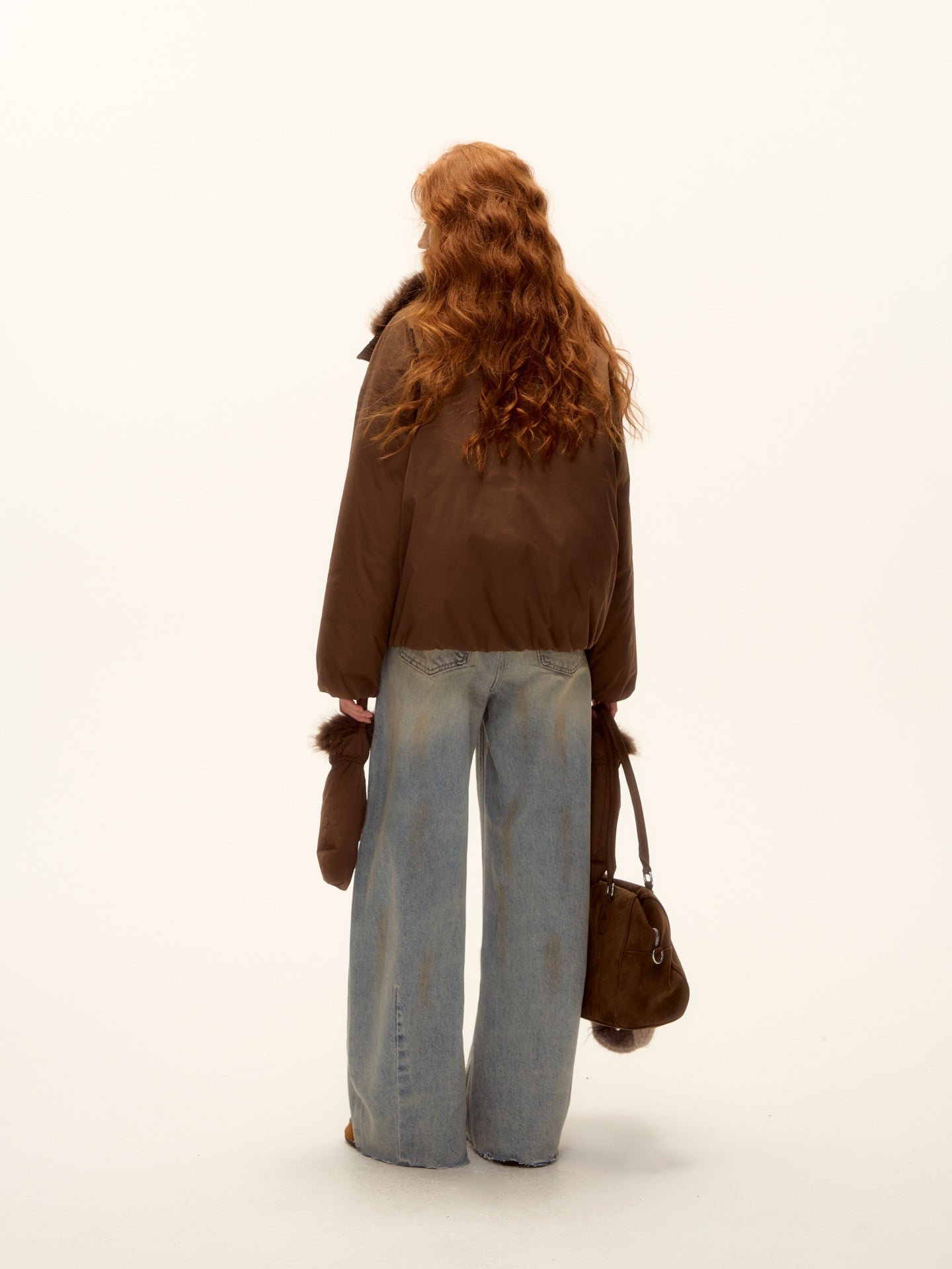 AsGony ASG25502 Detachable fur collar short down jacket