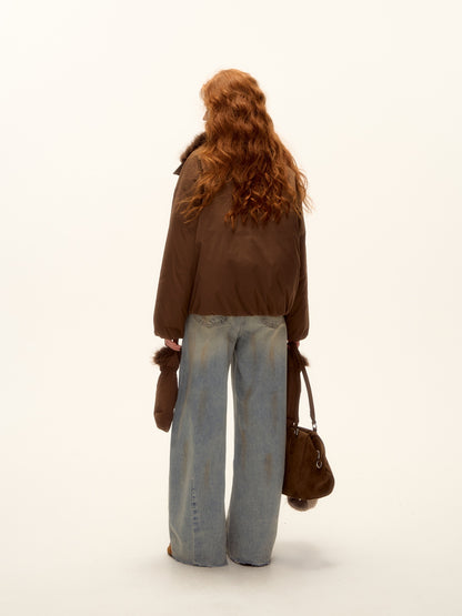 AsGony ASG25502 Detachable fur collar short down jacket