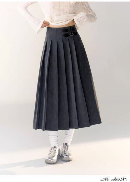 AsGony Grey Pleated Midi Dress