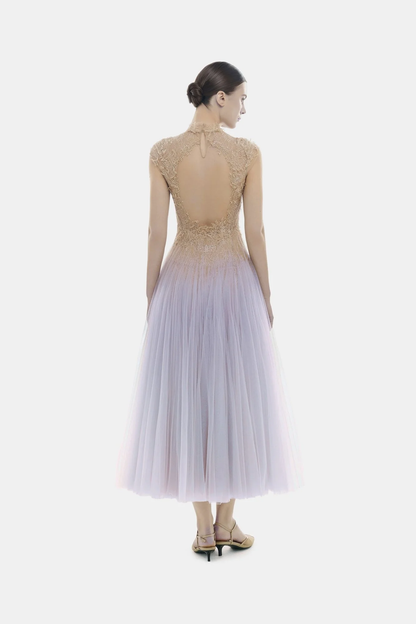Montsand Violet Ombre Lace Midi Dres