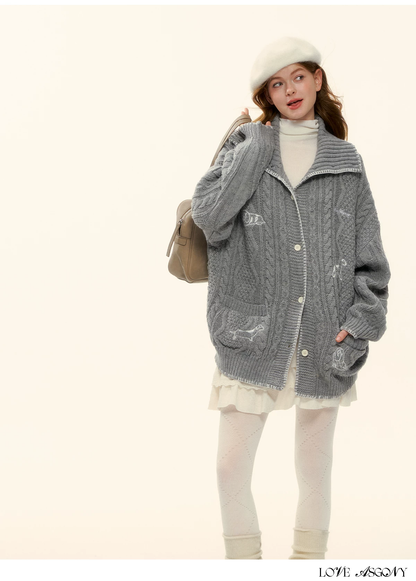AsGony ASG25557 Collar Twisted Knitted Coat(2color)
