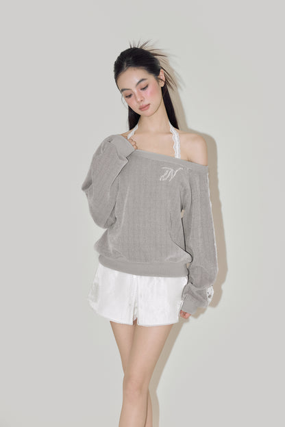 NOMEANSNO Lace Grey One-shoulder Hoodie