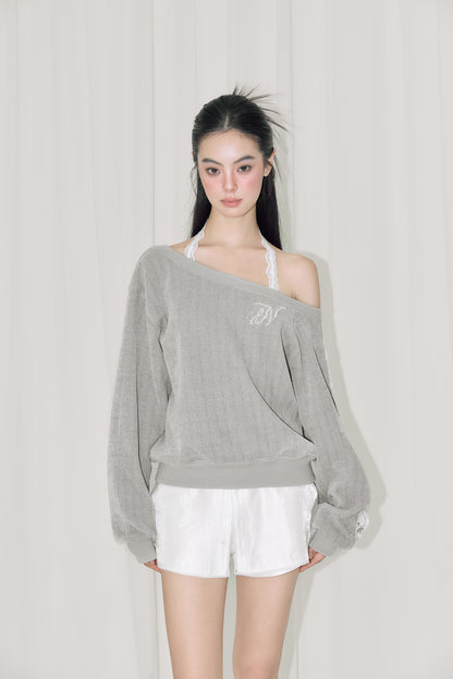 NOMEANSNO Lace Grey One-shoulder Hoodie