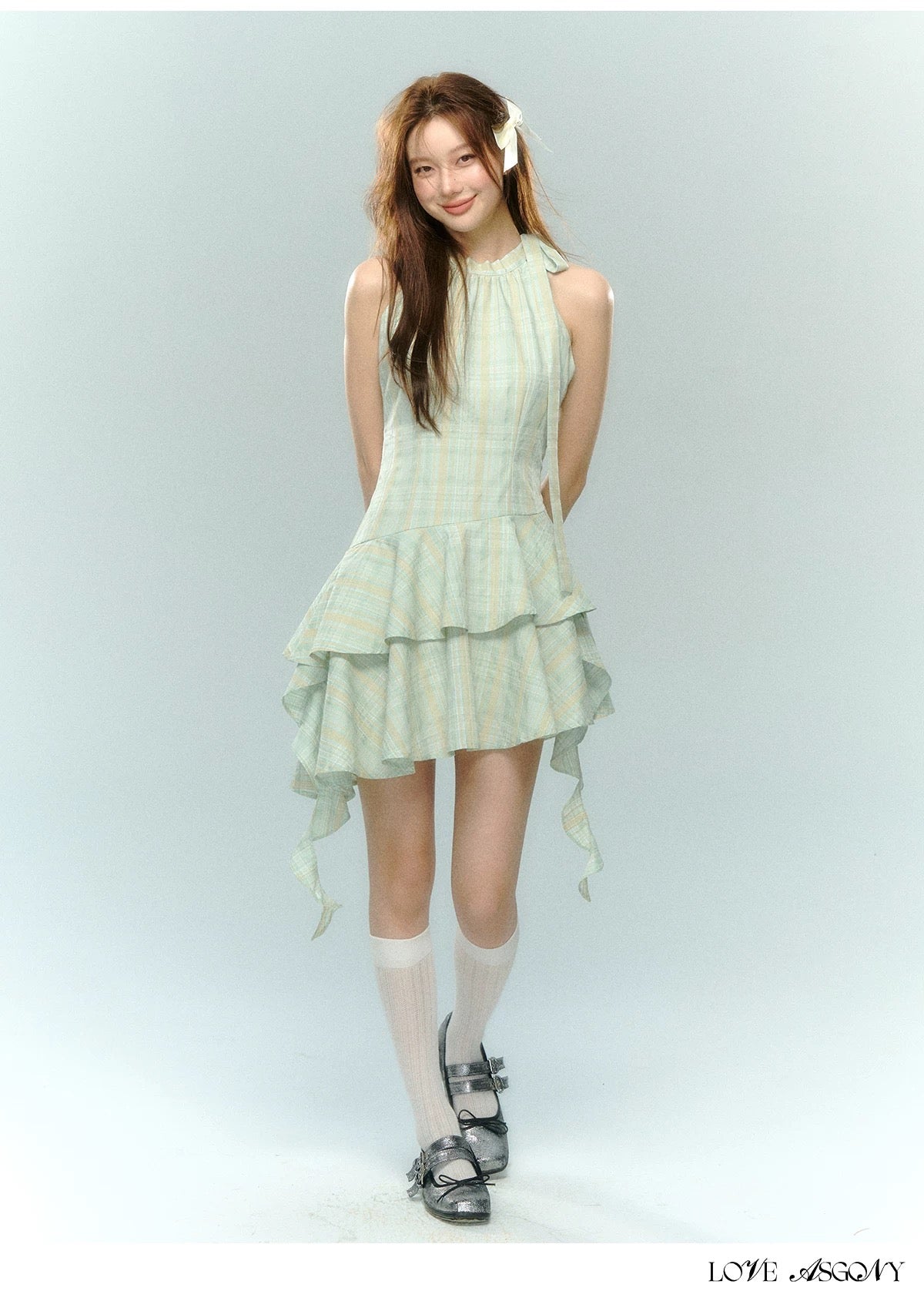 AsGony [Star Style] Mint Lace Mini Dress