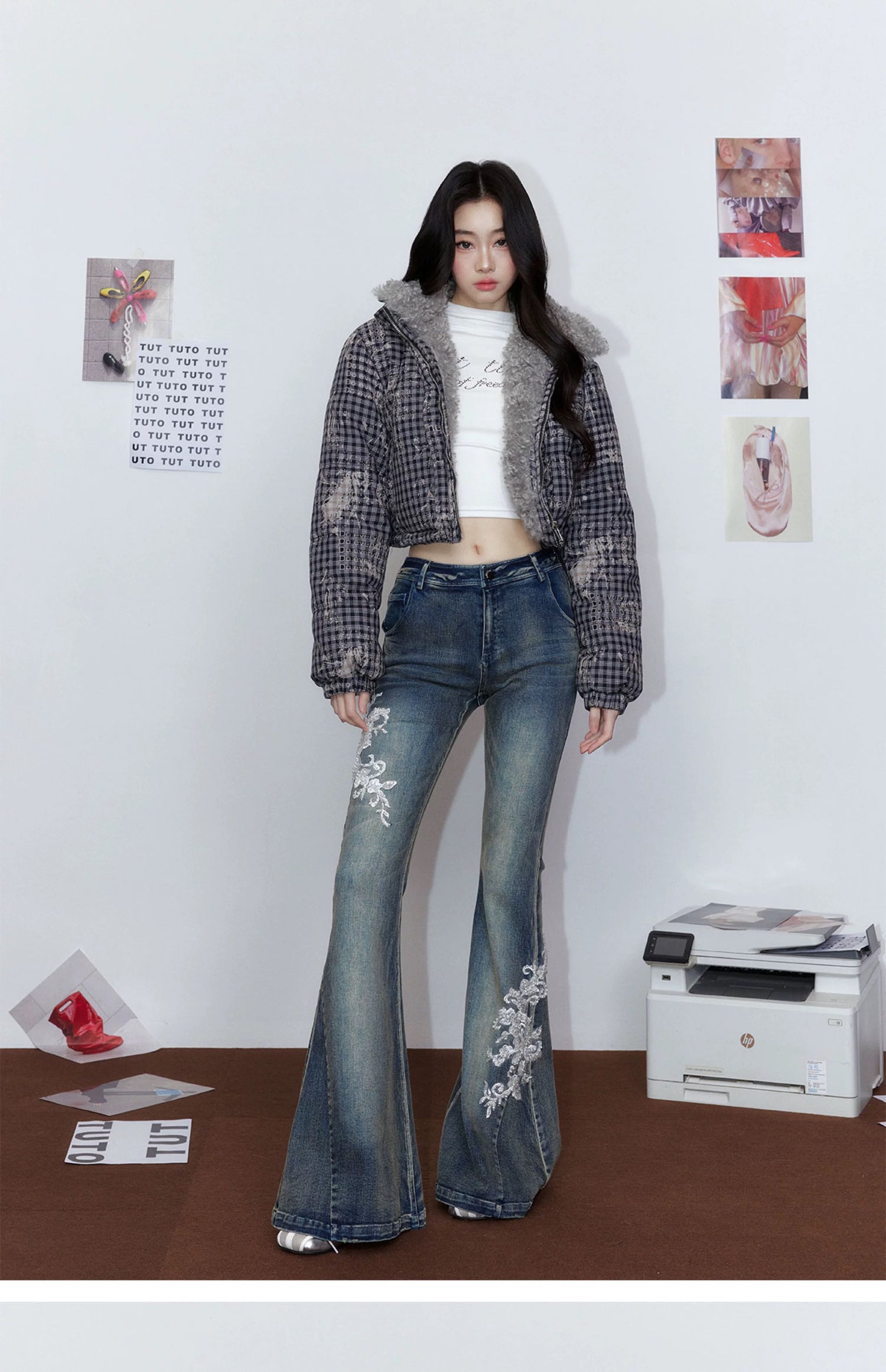 Tut tuto Embroidered bell-bottom jeans