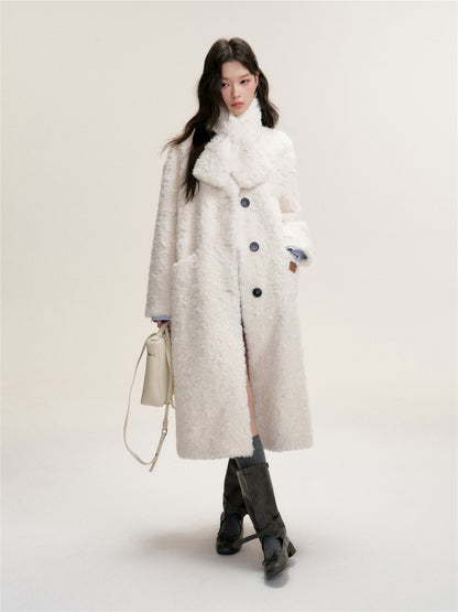 16DEWS 16D25467 Imitation fur integrated lamb wool long jacket (with scarf)