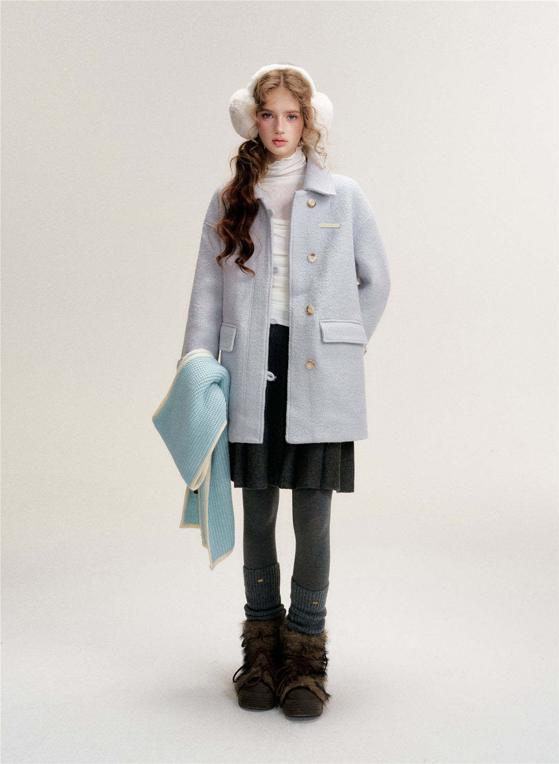 16DEWS 16D25488 Light blue woolen coat