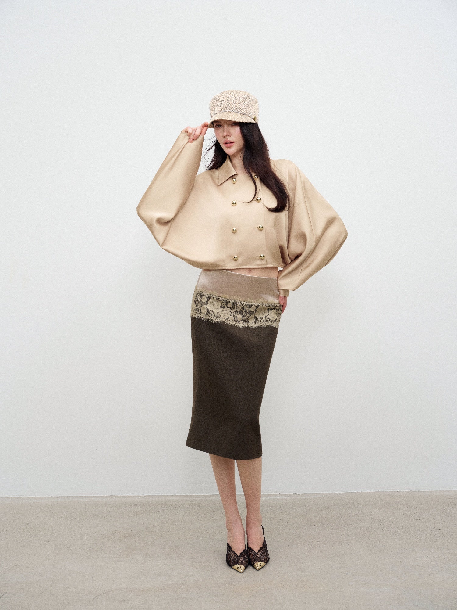 NONCESTNON N378 Lace Panelled Midi Skirt