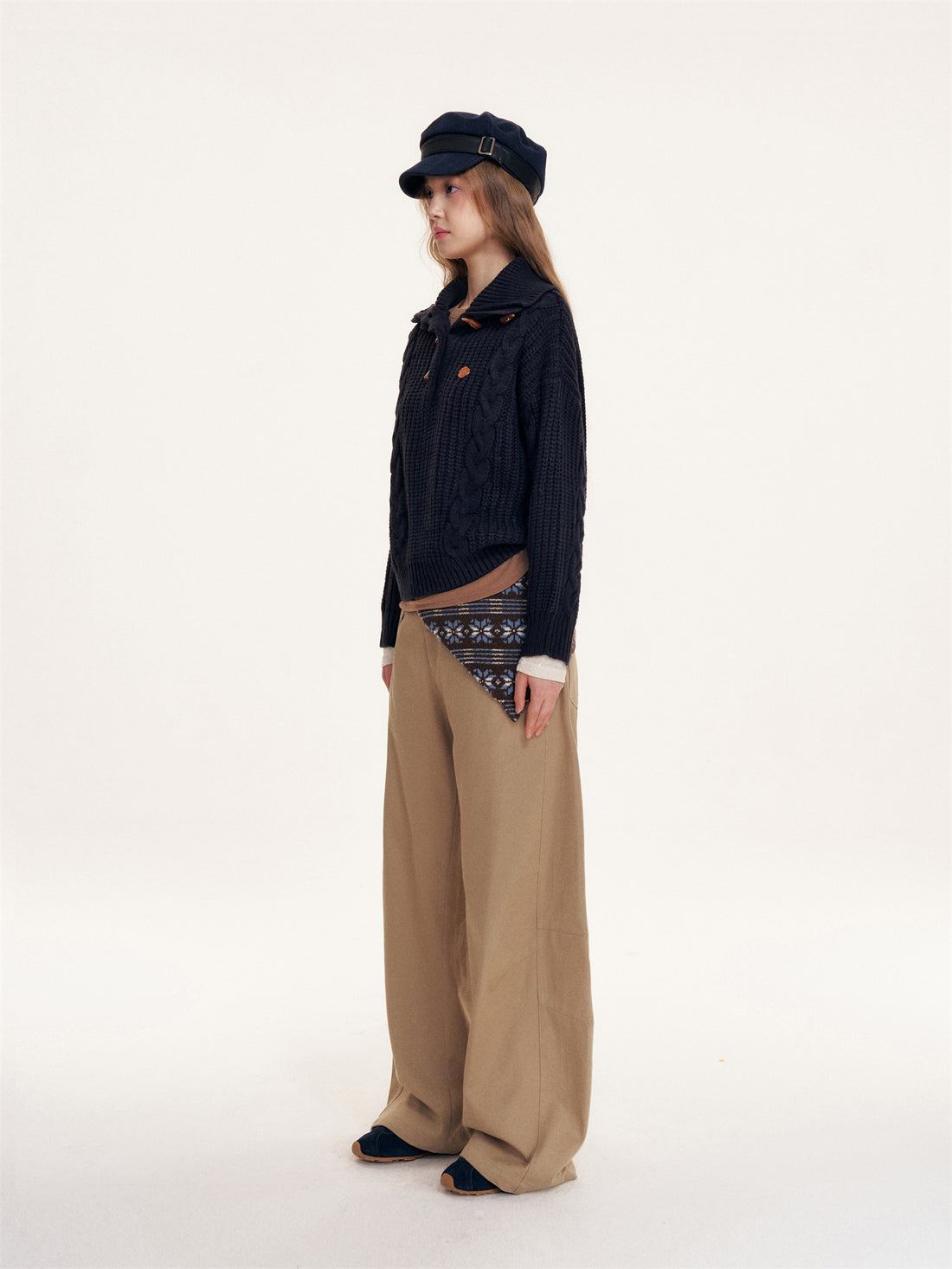 16DEWS 16D25385 Twisted coarse needle pullover sweater