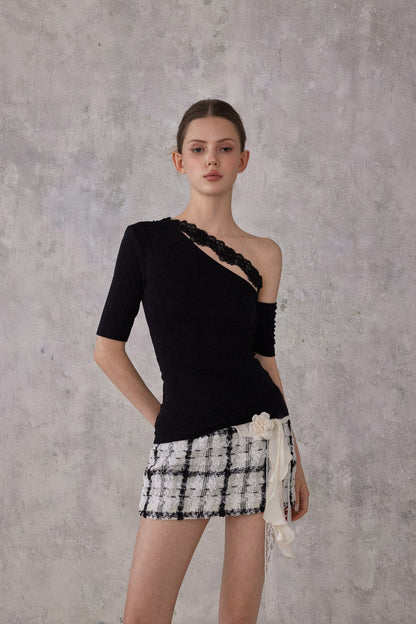 NOMEANSNO N179 Black lace single shoulder top