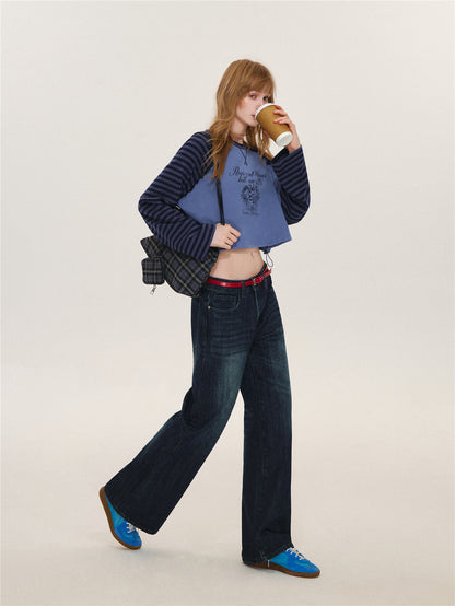 Asgony ASG26563 Retro Striped Color-Block Top
