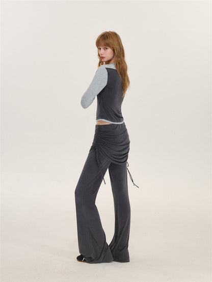 Asgony ASG26573 &amp; ASG26574 Faux Layered Long-Sleeve Top &amp; Flared Trousers with Overskirt