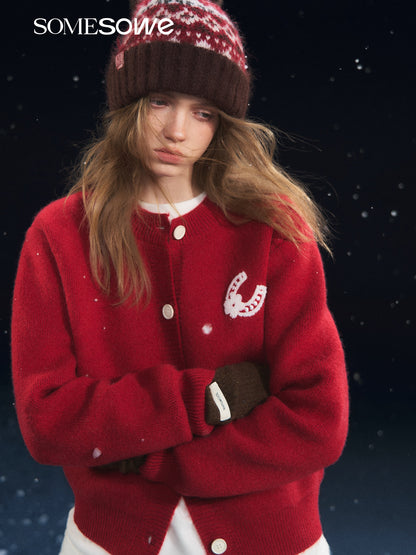 SOMESOWE S2508317 Lucky Pony Round Neck Cardigan