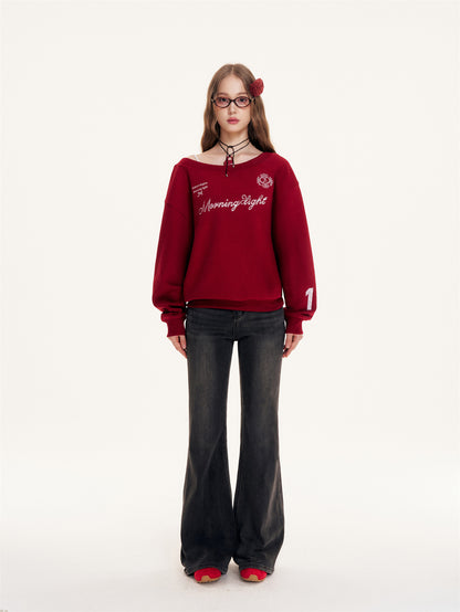 16DEWS 16D25430 Embroidered letter sloping shoulder hoodie