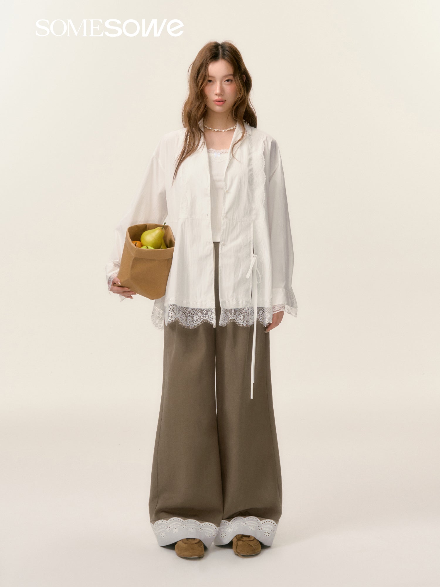 SOMESOWE [Star Style] S2508027 Lace patchwork casual pants
