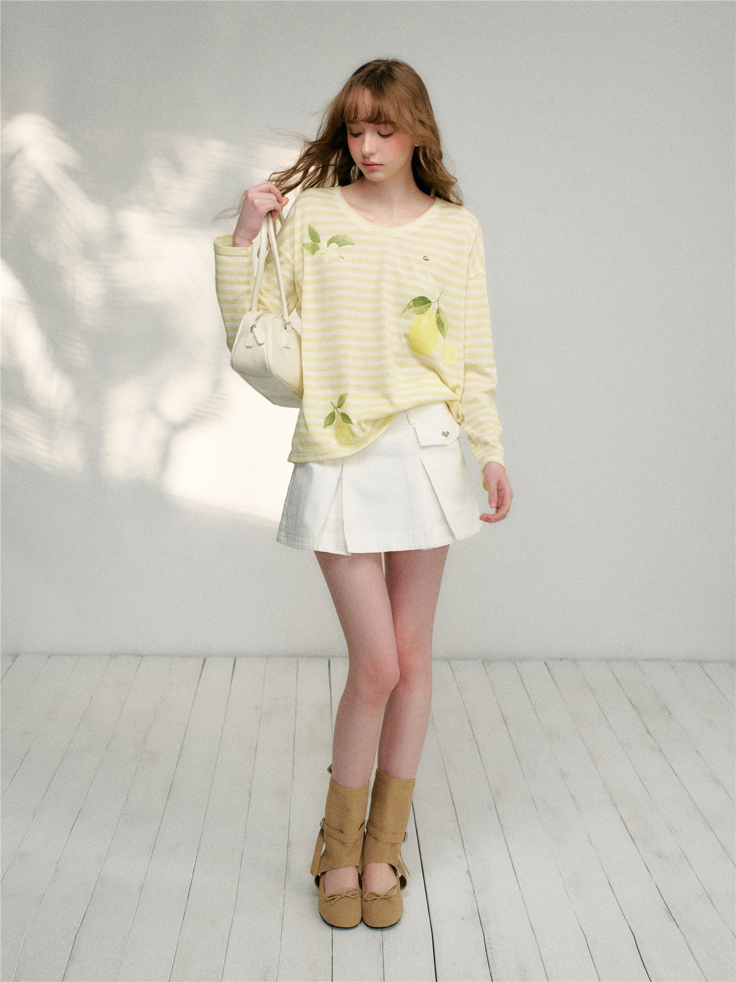 16DEWS 16D26126 Lazy loose striped long sleeved T-shirt