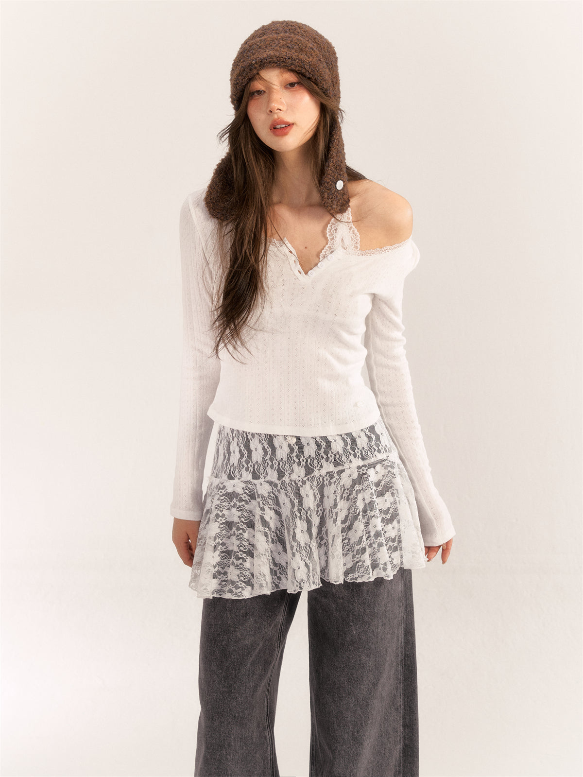 AsGony Lace halterneck layered base layer top