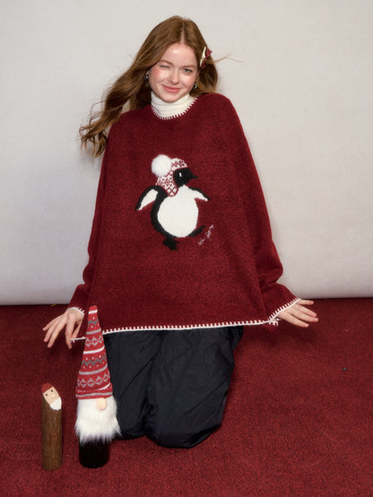 AsGony ASG25608 Embroidered wool ball round neck wool sweater