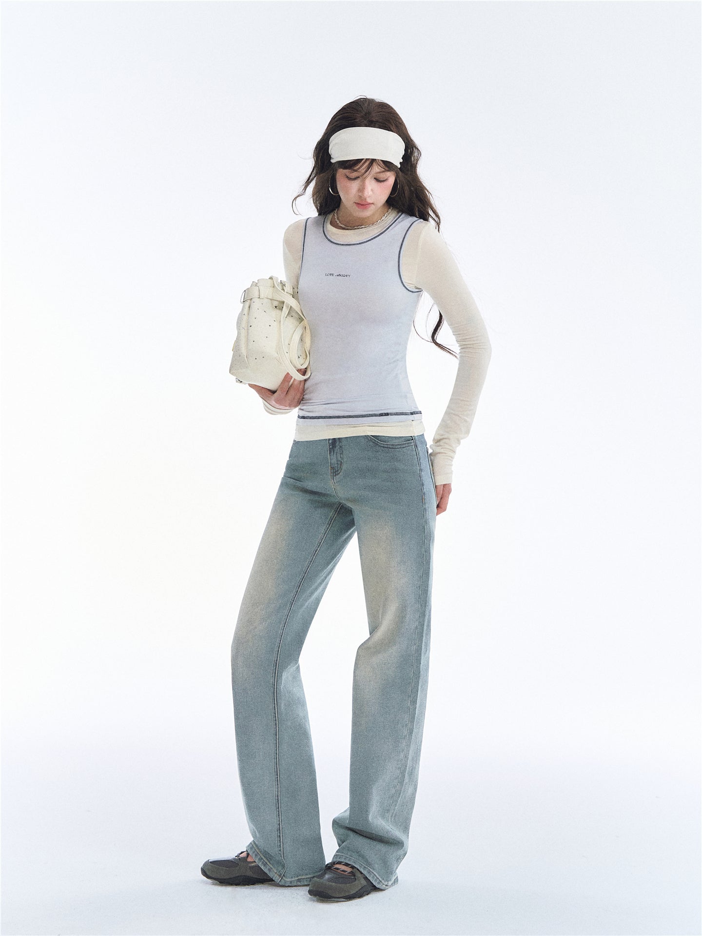 Asgony ASG26548 Wool Modal Contrast-Trim Two-Piece Base T-Shirt