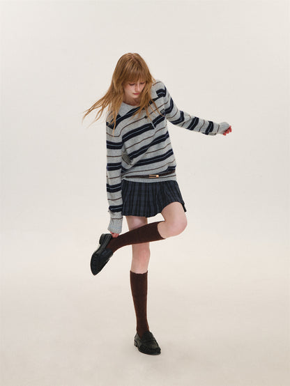 Asgony ASG26597 Striped Collared Knit Polo Shirt