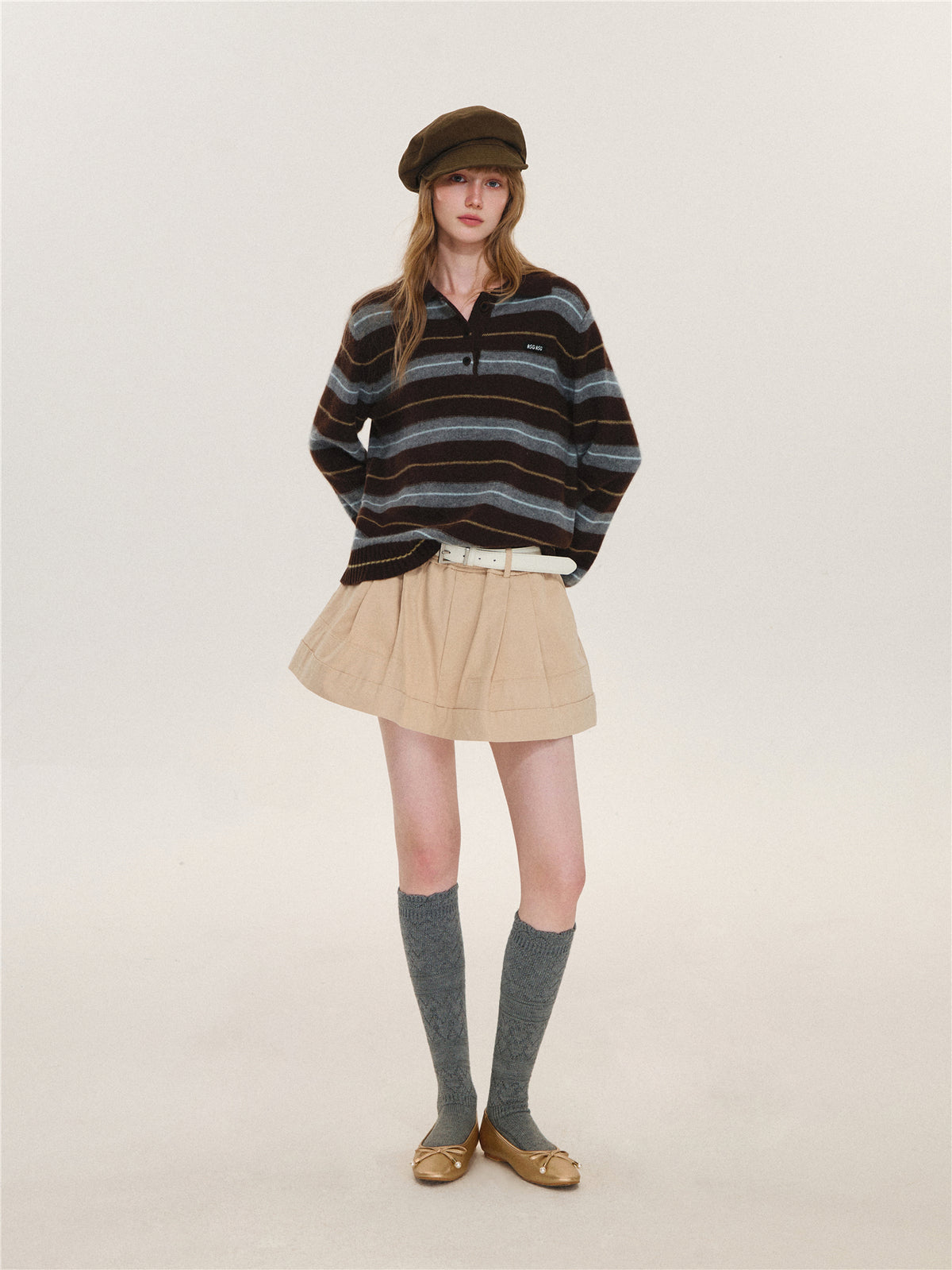 Asgony ASG26625 Cuffed Elastic-Waist Puffy Skort