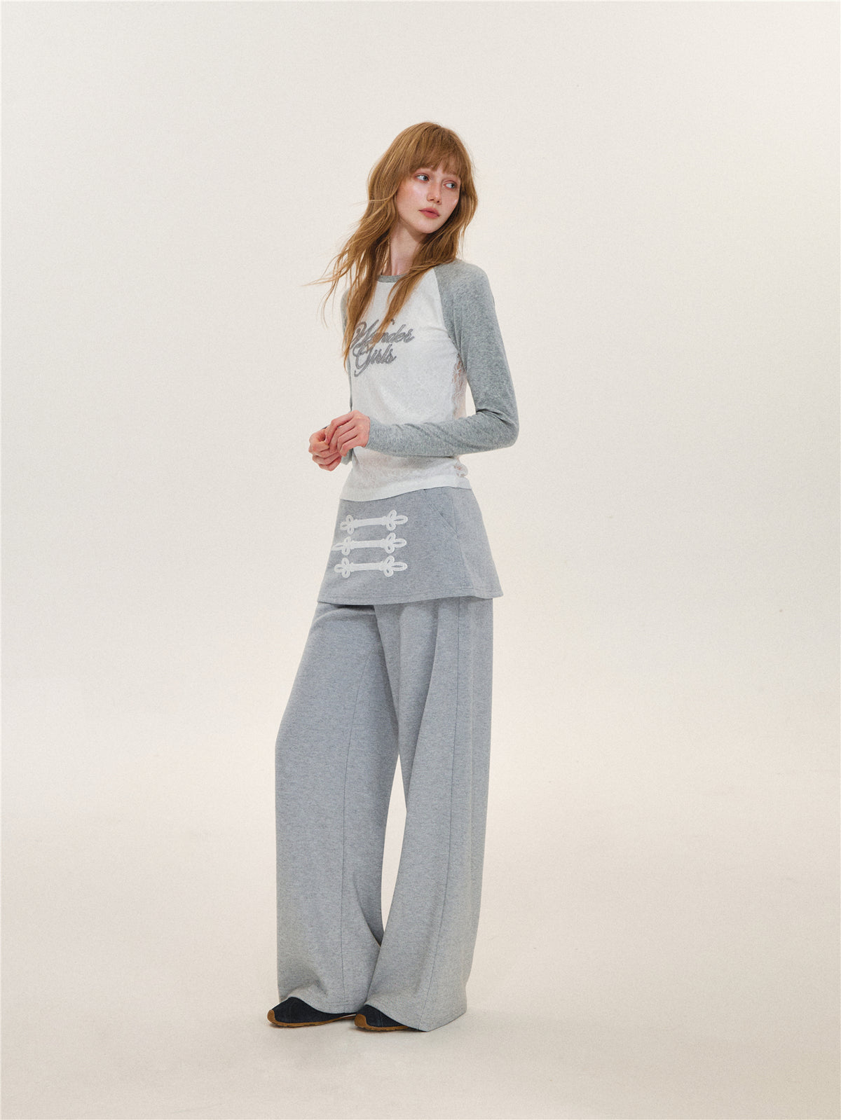 Asgony ASG26632 &amp; ASG26633 Hoodie Jacket &amp; Faux Layered Low-Rise Sweatpants