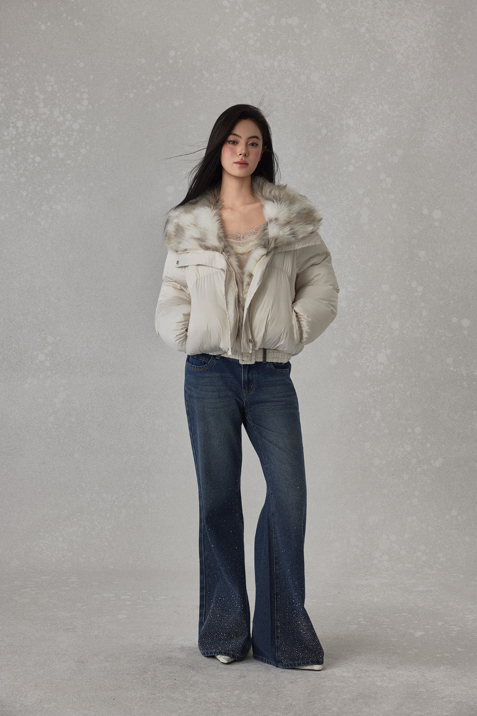 NONCESTNON N276 Fur-trimmed down jacket