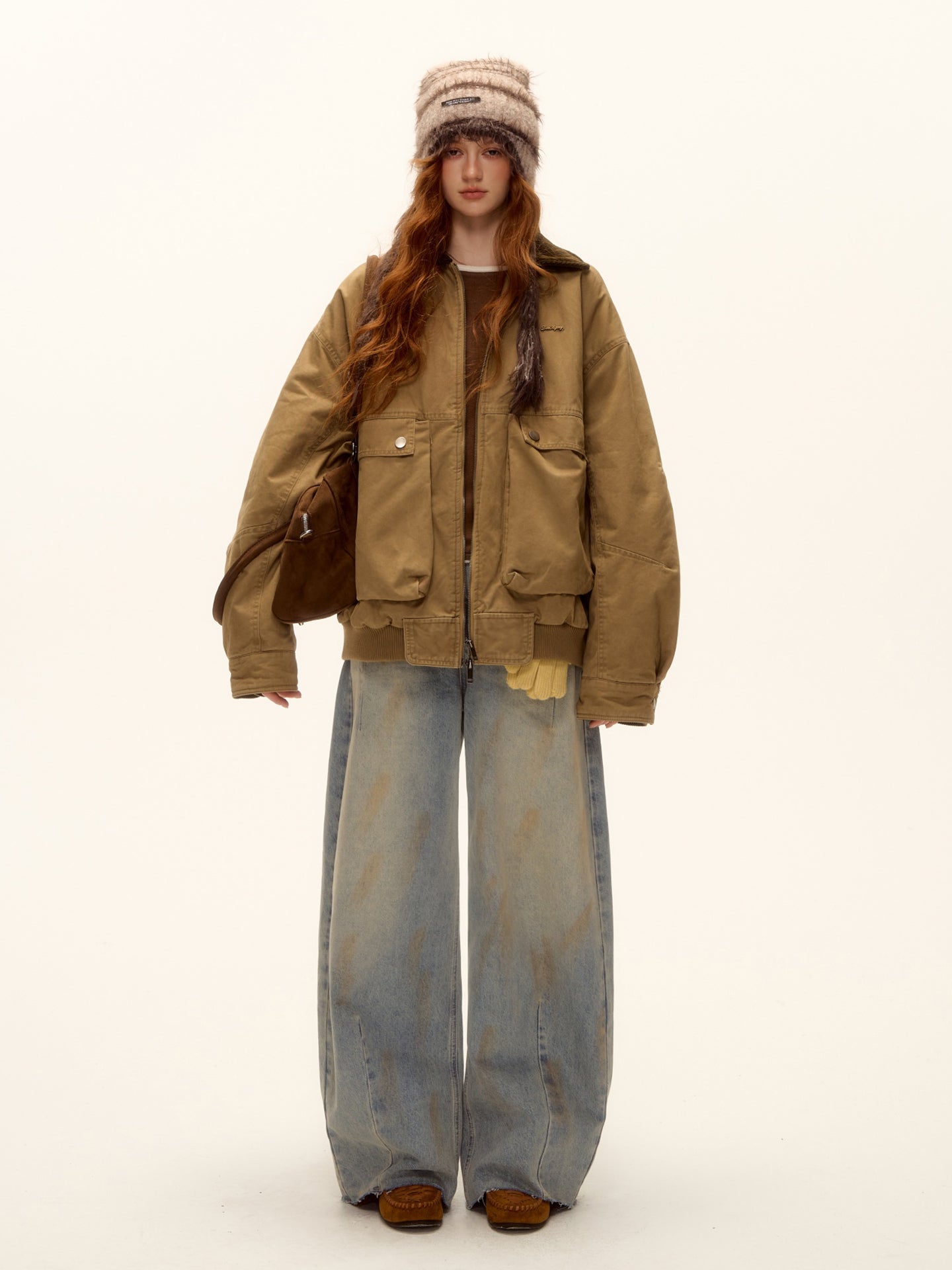 AsGony ASG25462 Pattern curved knife jeans