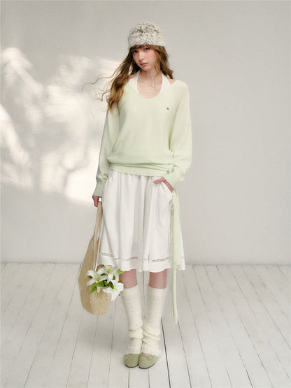 16DEWS 16D26132 V-neck strap waist cinching knitted sweater + vest two-piece set