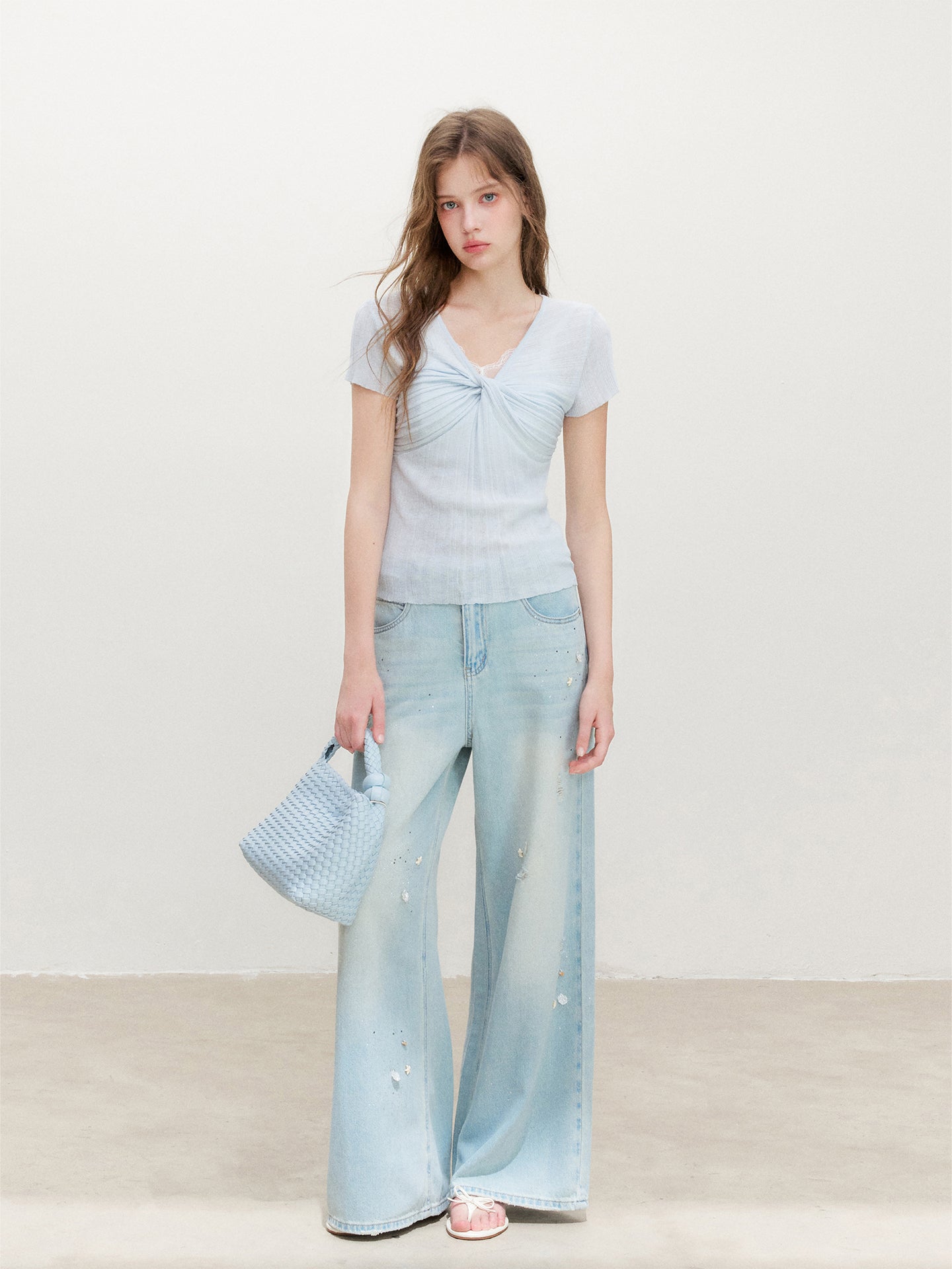 16DEWS 16D26367 Ribbed Knit Short-Sleeve Top