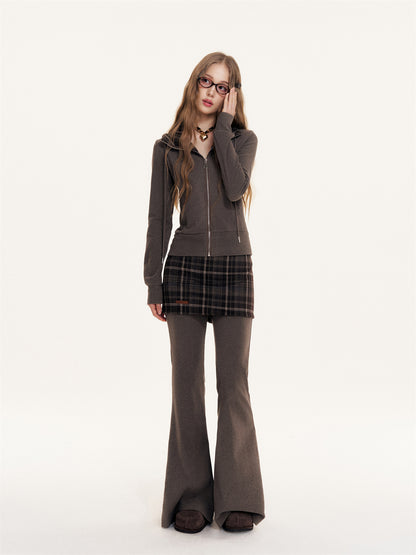 16DEWS 16D25427&amp;16D25428 Plaid hooded slim fit hoodie + pants set