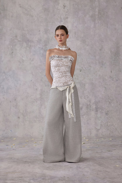 NOMEANSNO N189 Lace ruffle edge strapless top
