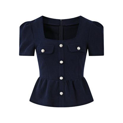 FIND YA WINGS French style short sleeved top + waist cinched midi skirt (2color)