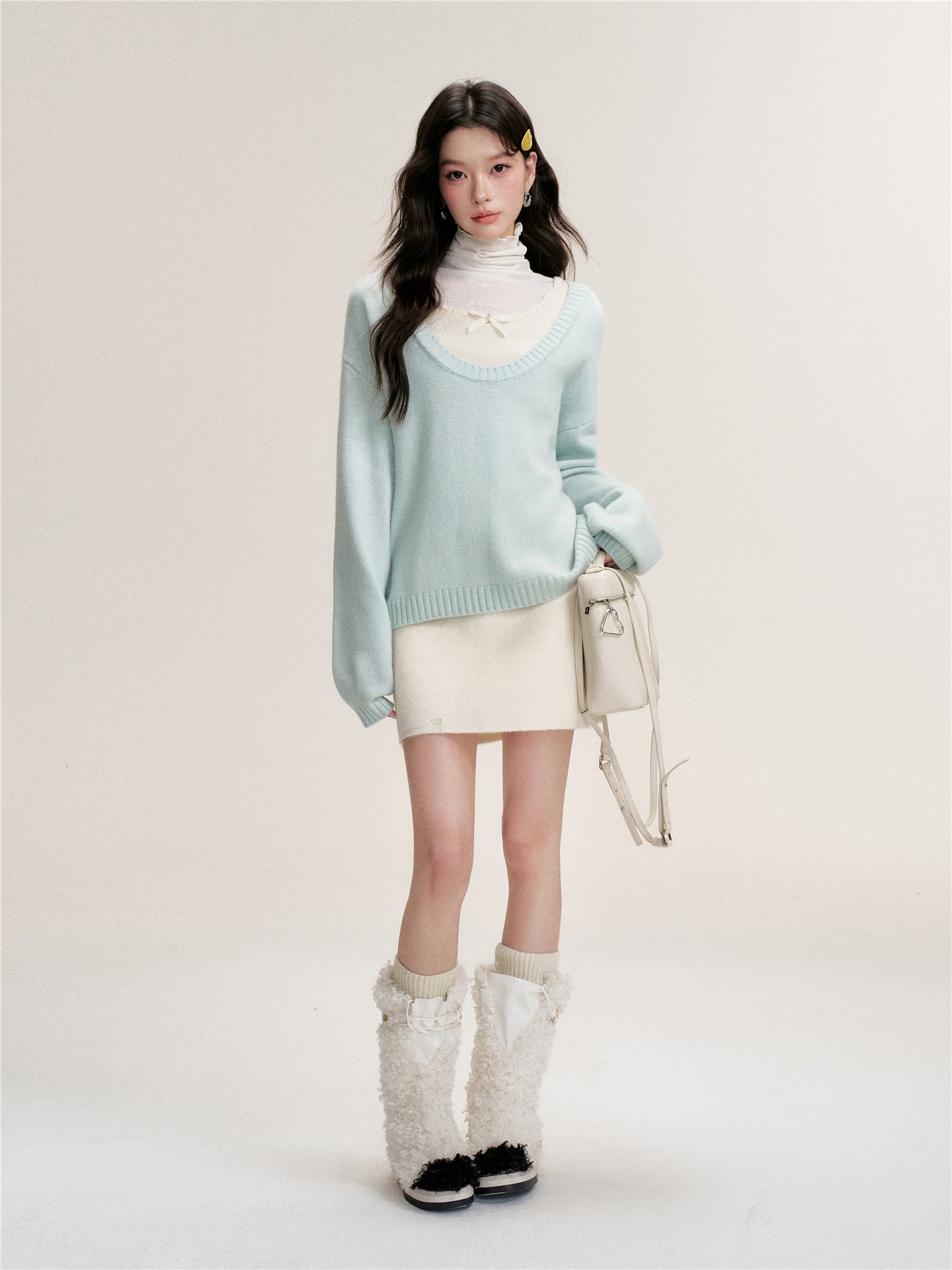 16DEWS 16D25463 Fake two piece contrasting wool knitted sweater