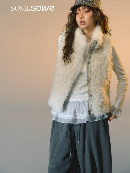 SOMESOWE S2508263 Grid splicing lamb wool double-sided vest