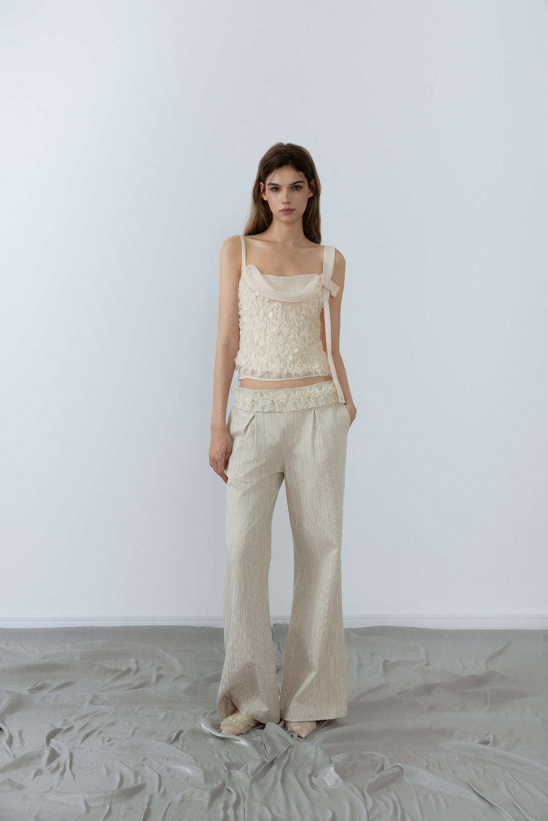 NONCESTNON N202 Bead ribbon camisole top