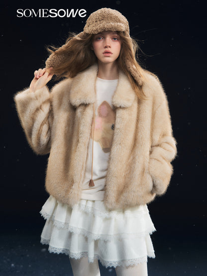SOMESOWE S2508312 Tie up collar fur coat