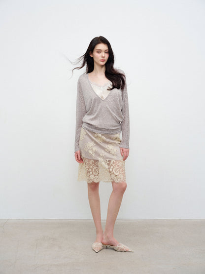NONCESTNON N380 Champagne Lace Midi Skirt