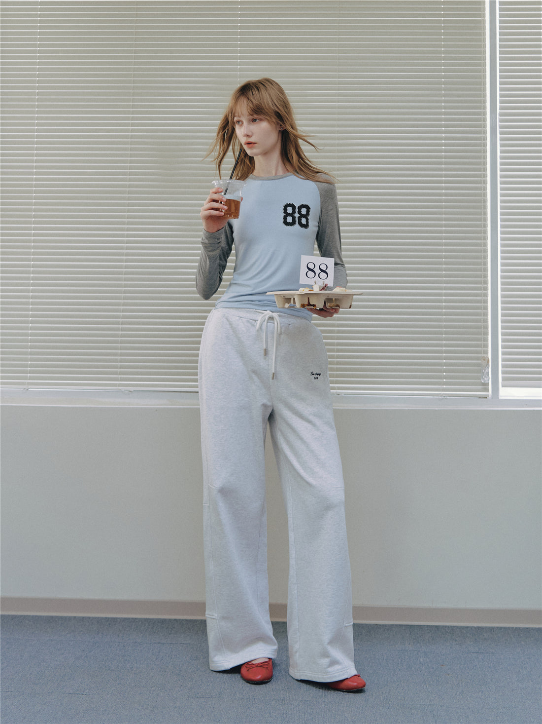 Asgony ASG26538 Elastic Drawstring Paneled Barrel Sweatpants
