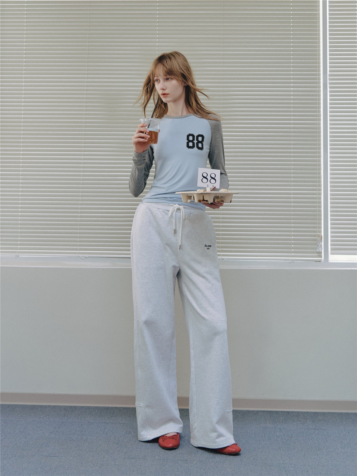Asgony ASG26538 Elastic Drawstring Paneled Barrel Sweatpants