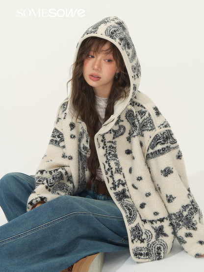 SOMESOWE S2508256 Jacquard fleece hooded casual jacket