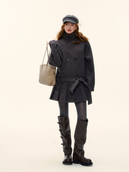 AsGony ASG25611 90 white duck down pleated edge woolen jacket