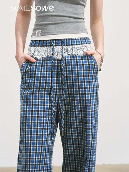 SOMESOWE S2508108 Lace plaid wide leg pants