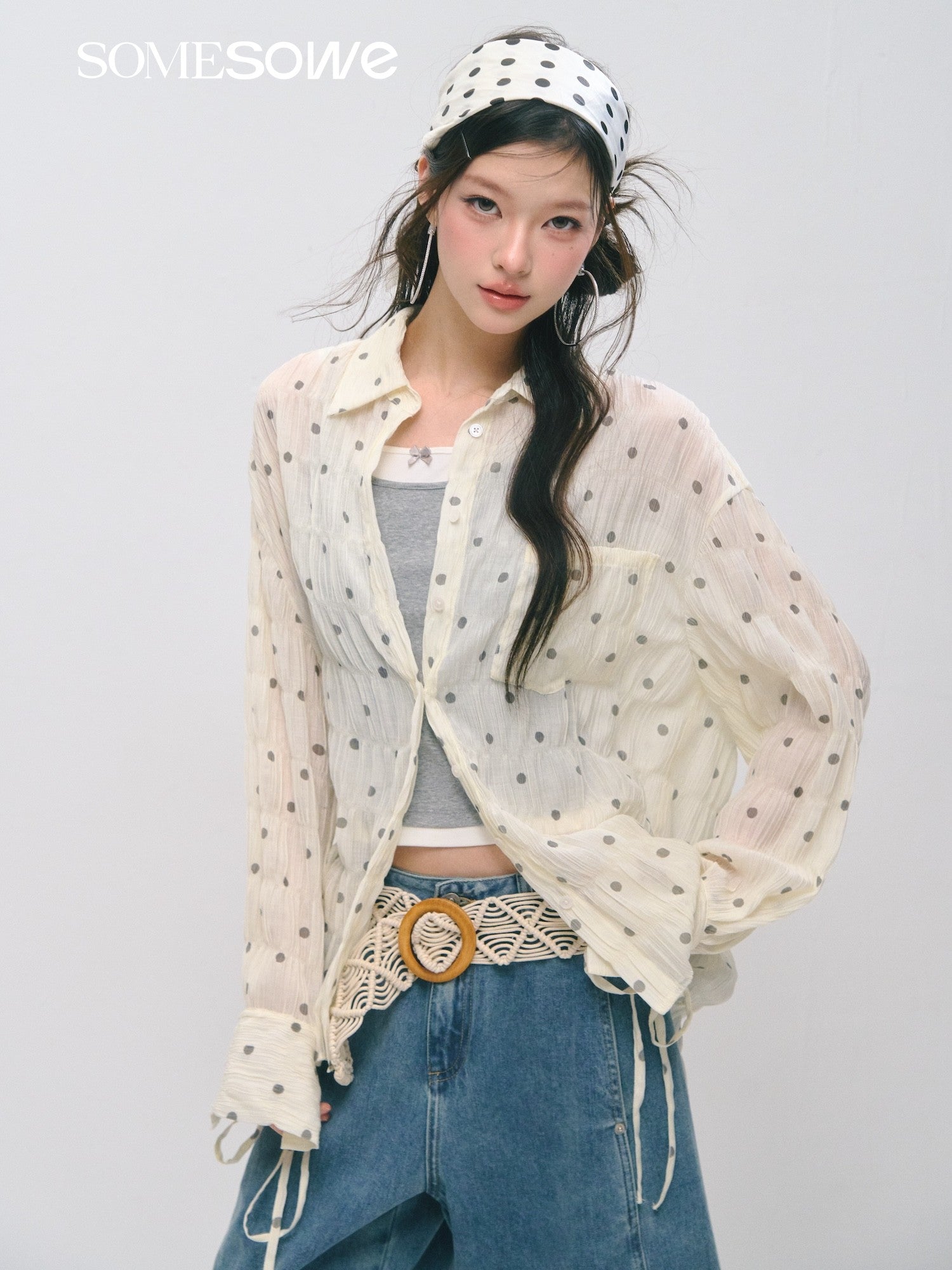 SOMESOWE S2509020 Atmosphere pleated polka dot shirt