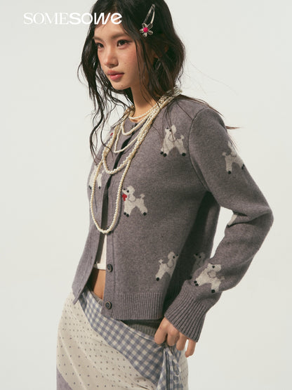 SOMESOWE S2509005 Scarf puppy jacquard knitted cardigan