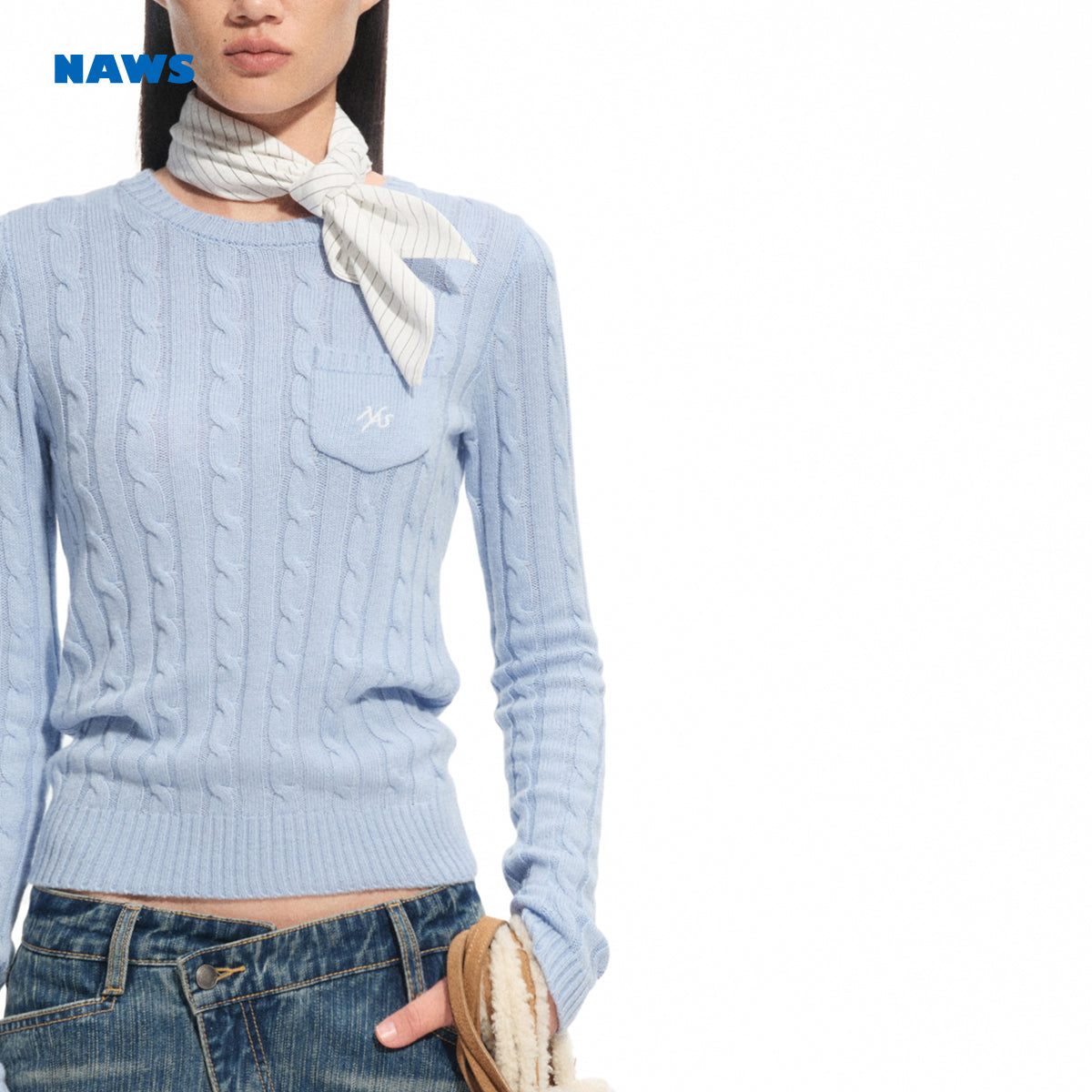 NAWS C053925 Twisted floral pattern knitted sweater