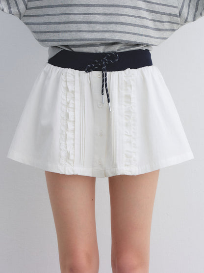 AsGony ASG25673 Folded and pleated placket decorative lace up puffy skirt