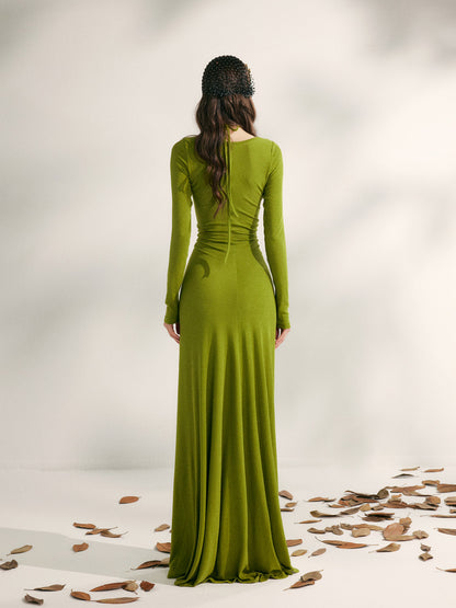 YZZI HE French style pleated waist cinching dress